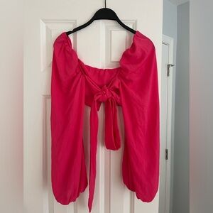Pink front tie cropped top